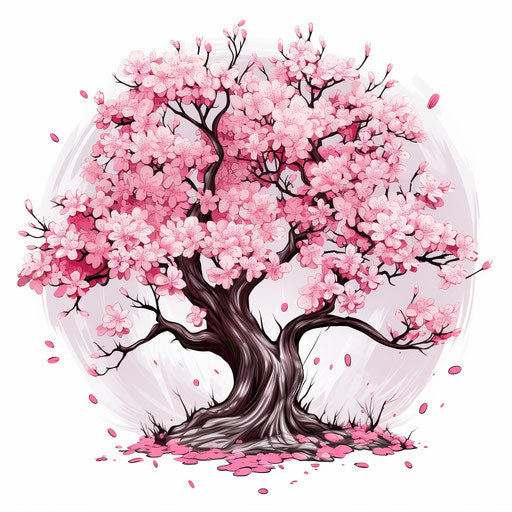 Pink tree with pink flowers, Japanese traditional style