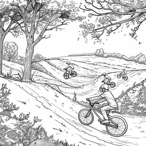 Friends racing bicycles down a hill
