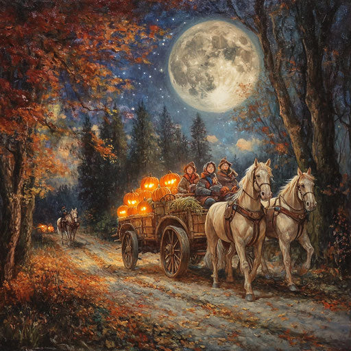 Whimsical hayride under a full moon