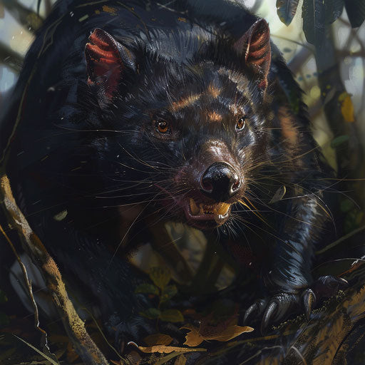Close encounter with a Tasmanian devil in the soft forest light