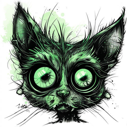 Cheerful sketch of a Nekker with oversized eyes, green and black, clipart style