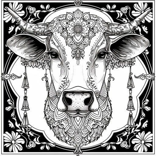 Detailed cow mandala with intricate patterns