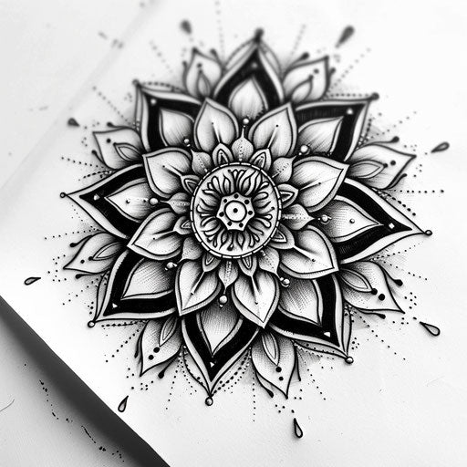Elegant mandala tattoo design in black ink on white background