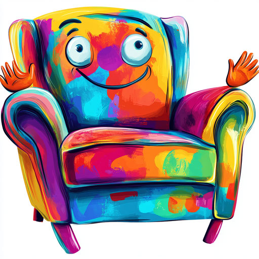 Humorous caricature of a couch with human characteristics