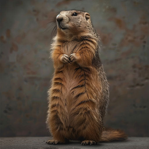 Groundhog with tail wrapped playfully