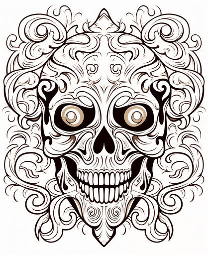 Abstract skull with floral swirls, bold manga graphic poster style