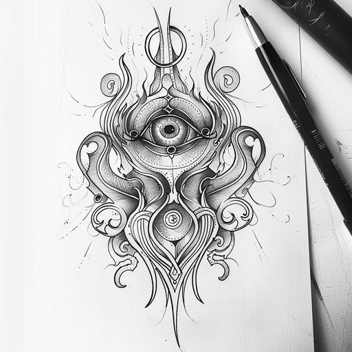 Flat tattoo sketch of a sigil for intuition