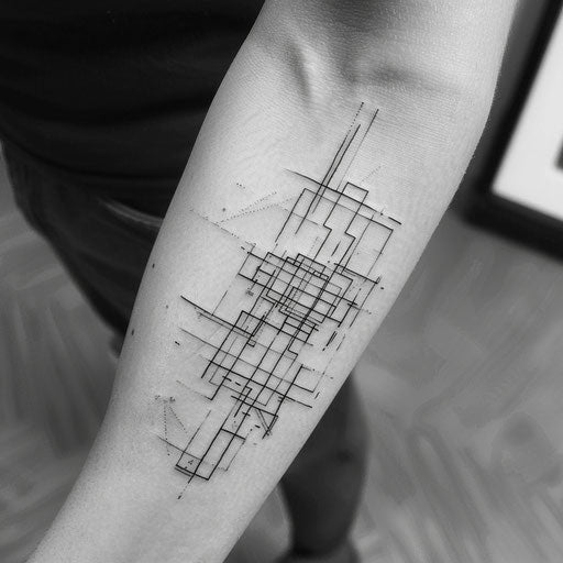Abstract composition of squares and lines in minimalist geometric tattoo