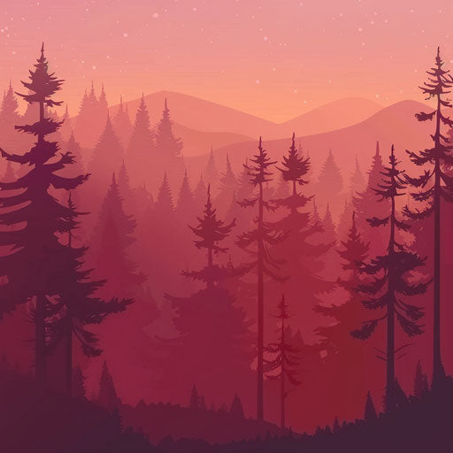 Deep Maroon Flat Background with Realistic Forest Clipart