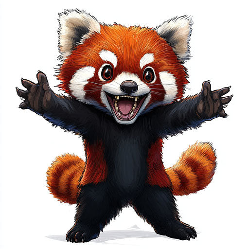 Humorous caricature of a red panda with human characteristics