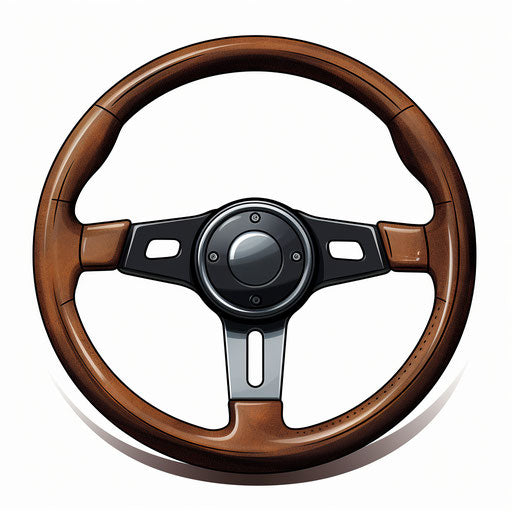 Steering wheel clipart in the style of Chiaroscuro Art, on white background