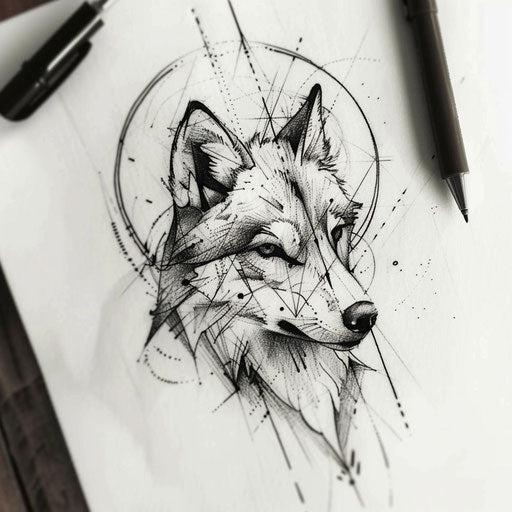 Contemporary tattoo sketch of a wolf with bold lines