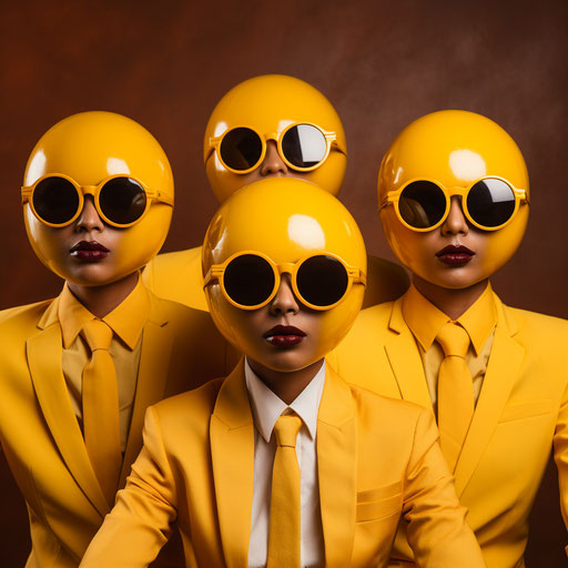 Yellow faces in sunglasses, bold gestures style