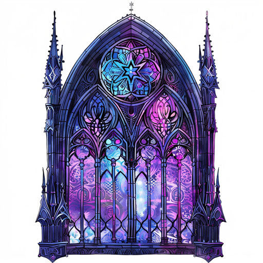 Intricately tattooed gothic cathedral window