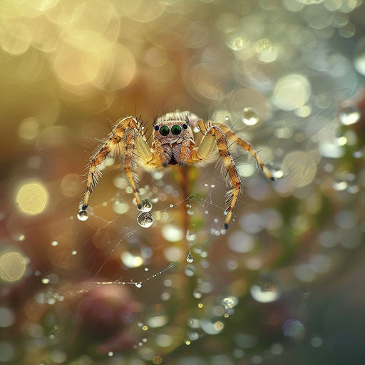Adorable spider in the morning mist