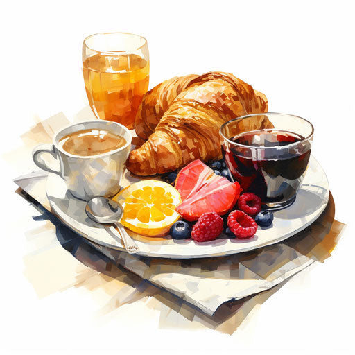 Breakfast clipart in Oil painting style, white background