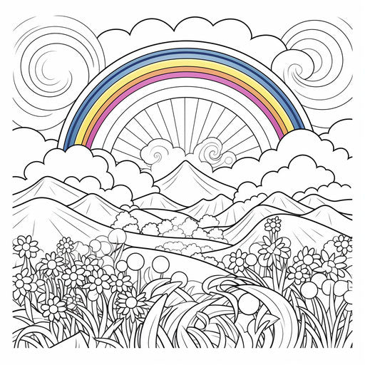 Sky with sun and rainbow - kids coloring page