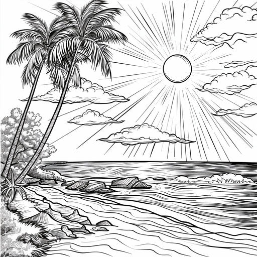 Tropical beach with palm trees under the sun