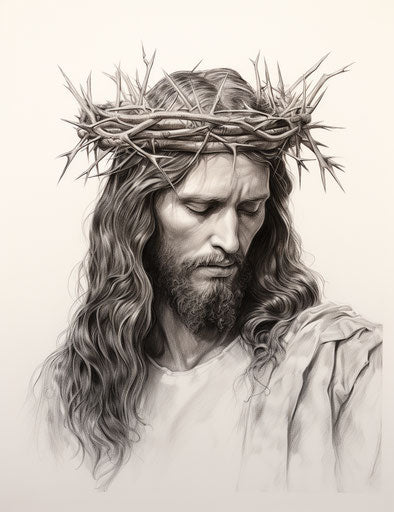 Jesus with crown and heart showing his crown of thorns