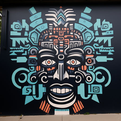 Adobe, Aztec, and Aztec head inspired by mythology, bold stencils