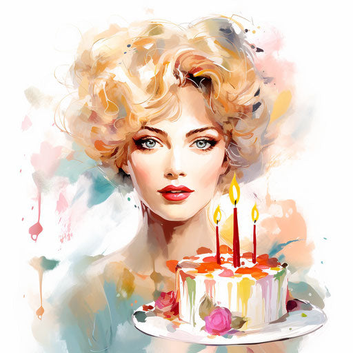 Happy birthday clipart in the style of Impressionistic Art, on a white background
