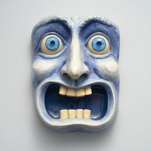 A goofy character with wide eyes and a silly grin