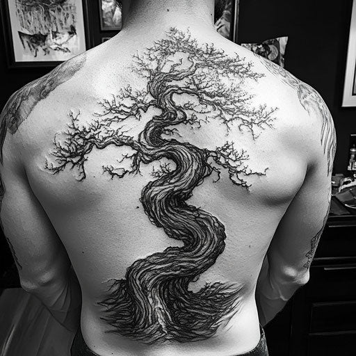 men's tree tattoo twisted branches Steve Sack style