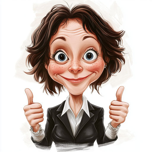 Humorous caricature of a business woman with exaggerated human characteristics