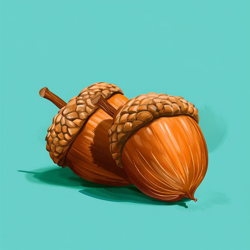 Realistic acorn clipart on flat turquoise background