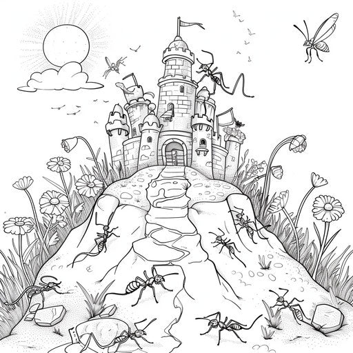 Ants building a sandcastle on a hill