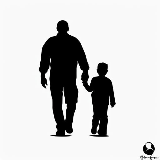 Father and son walking side by side
