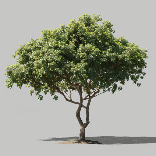 Tree PNG clipart in photo realistic style with flat blue background, light texture