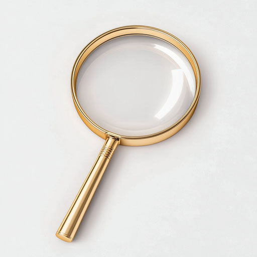 Realistic 3D magnifying glass on flat white background