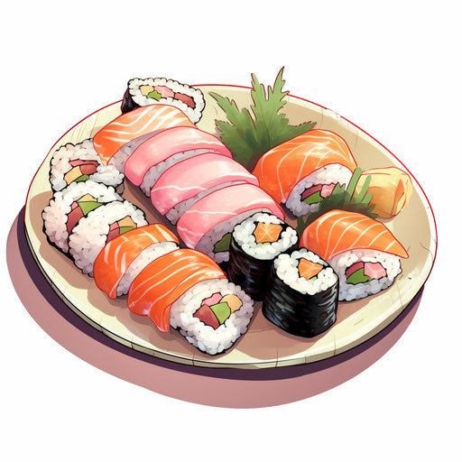 Sushi clipart in the style of Pastel Colors Art, on a white background