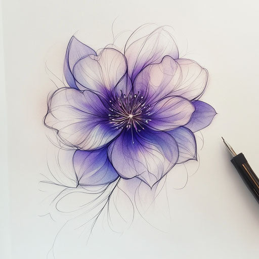 Beautiful flat clipart style sketch for violet flower tattoo