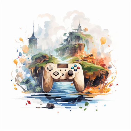 Video game clipart in the style of Impressionistic Art, on a white background