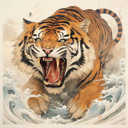 Tiger character fan art tiger roar, Persian miniature style