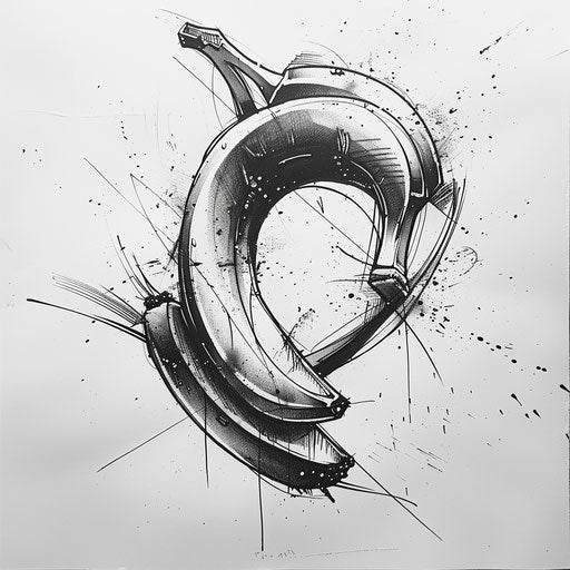 Modern flat tattoo sketch featuring a banana with sharp abstract lines