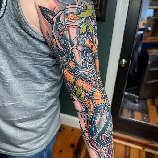 Biomechanical tattoo with whimsical themes