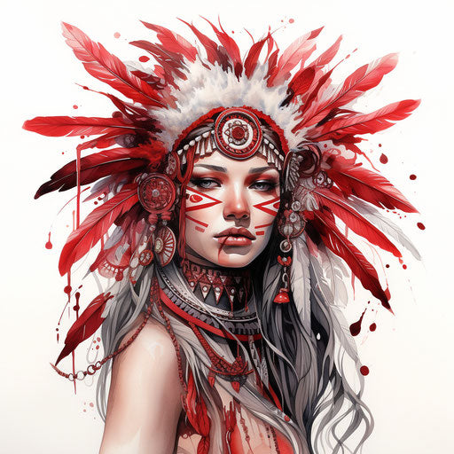 Native American tribal tattoos in white and red