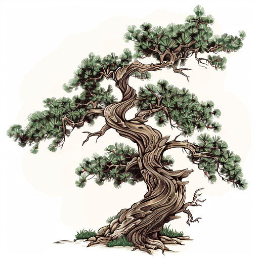 Graphic representation of a Japanese pine tree tattoo