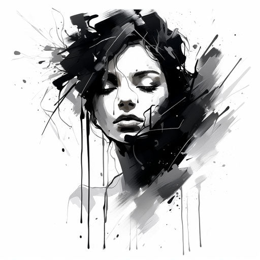 Ink illustration in the style of Chiaroscuro Art, on white background