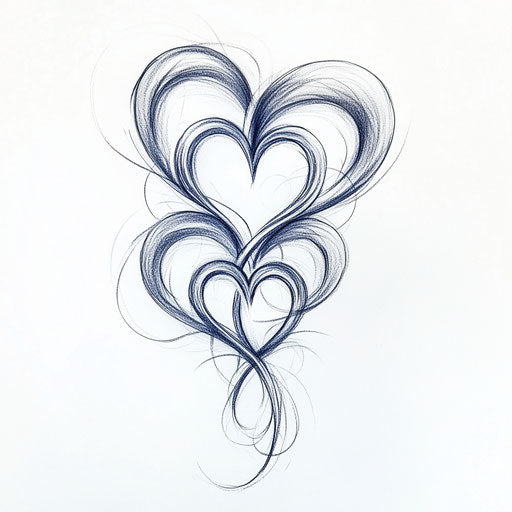 Mama tattoo sketch with intertwined hearts on white background