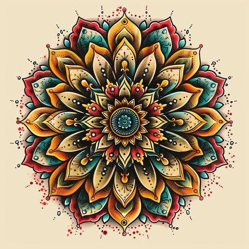 Ornate mandala with intricate patterns and burst of vibrant colors