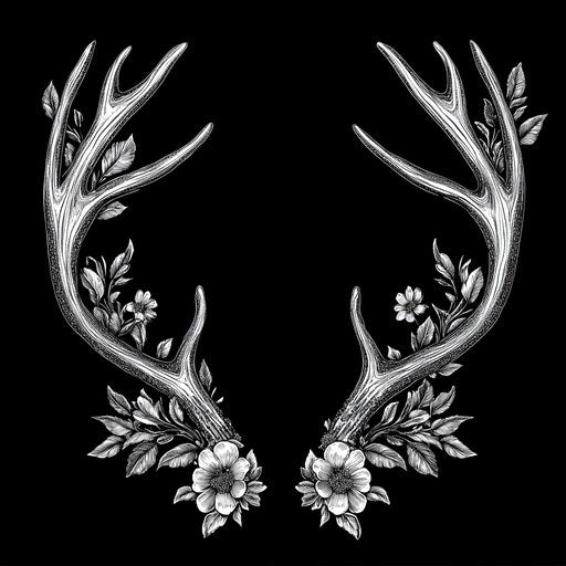 Stylized clip art deer antlers with floral pattern