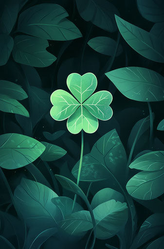 Green four-leaf clover in the center of the picture
