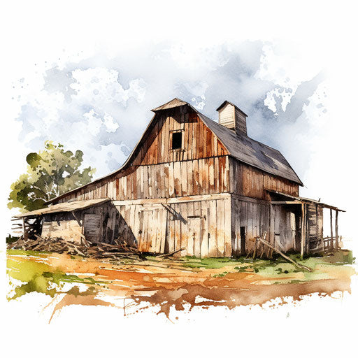 Barn clipart in the style of Oil painting, on a white background