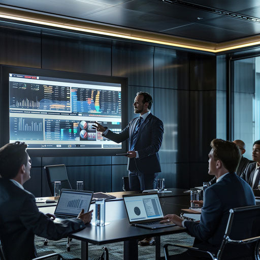 Presenting financial data to executives in high-tech boardroom