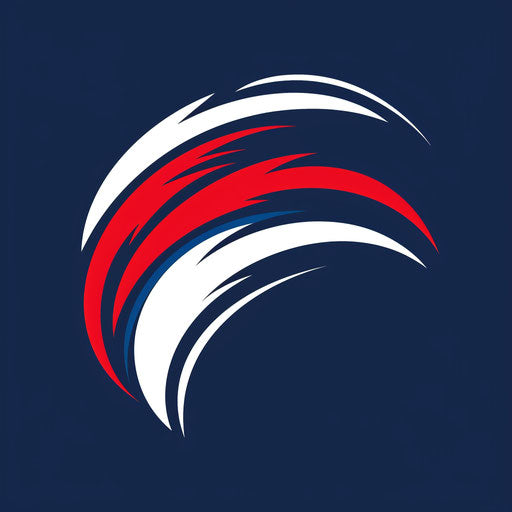 Dynamic sports business logo with bold typography, red, white, and blue colors