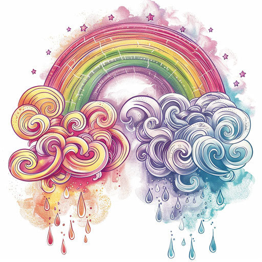 Harmonious rainbow tattoo sketch in clipart style
